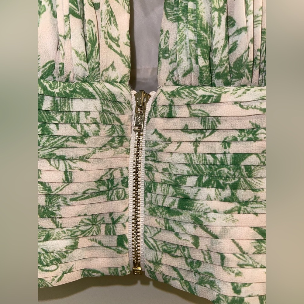 Amur Lee Plissé Leaf Print Silk Blouse, small - Picture 6 of 13